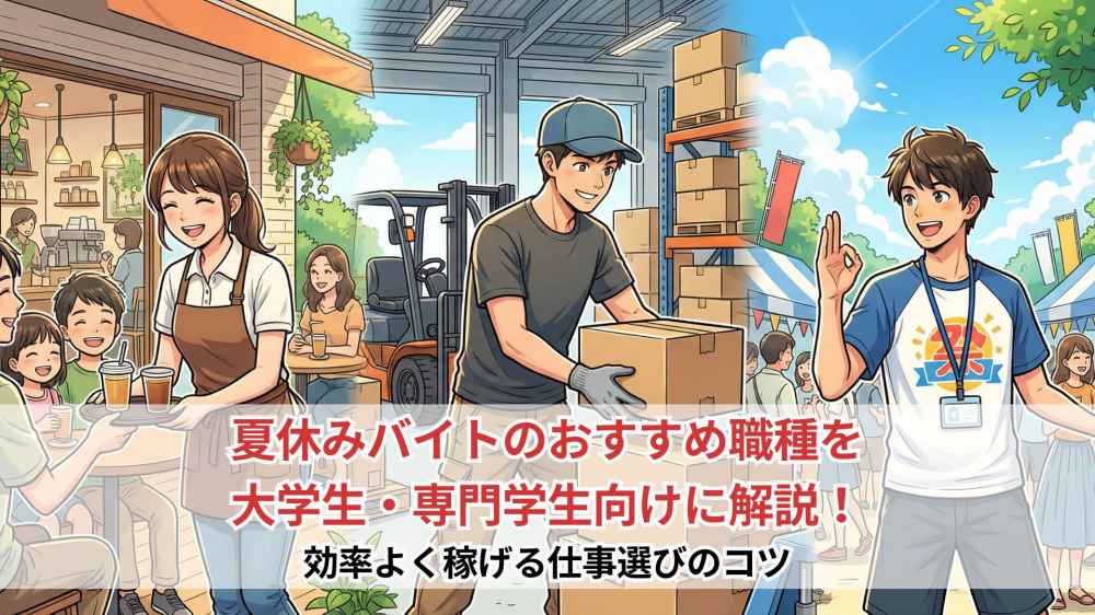 夏休みバイトのおすすめ職種を大学生・専門学生向けに解説！効率よく稼げる仕事選びのコツ